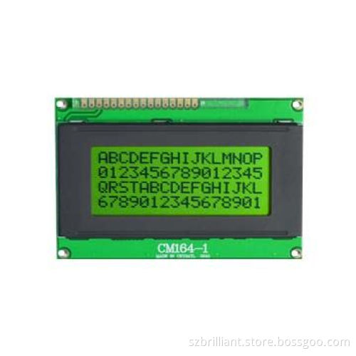 16x4 COB character LCM with white LED backlight, parallel interface port, STN yellow green